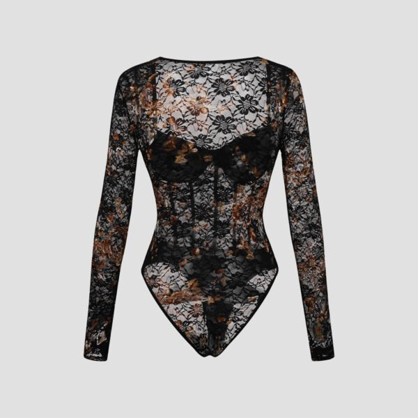 European And American Autumn Winter Retro Dignified Flowers Lace Steel Ring Sheer Long Sleeve - Image 4