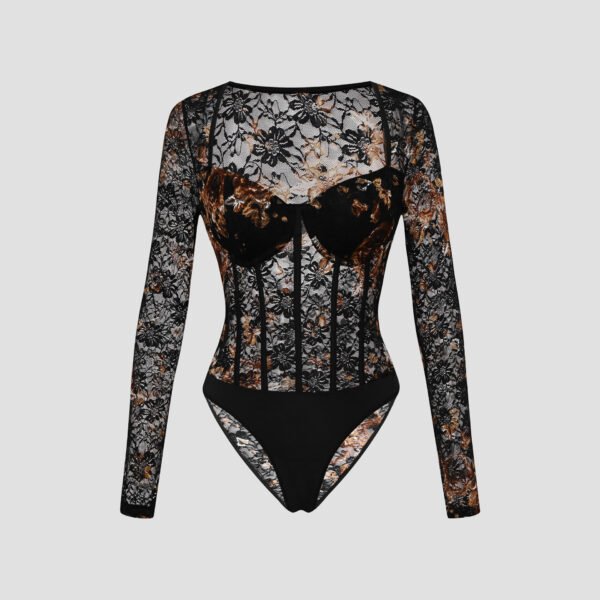 European And American Autumn Winter Retro Dignified Flowers Lace Steel Ring Sheer Long Sleeve