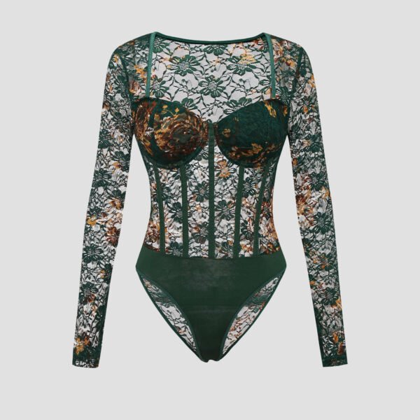 European And American Autumn Winter Retro Dignified Flowers Lace Steel Ring Sheer Long Sleeve - Image 2